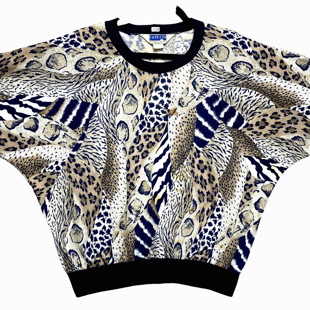 Cape Cod Oversized Sweatshirt Womens 16 Multicolor Animal Print Vintage